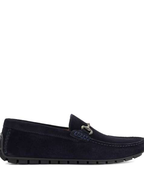 Dune London Wide fit brackon moccasins in navy - view 1