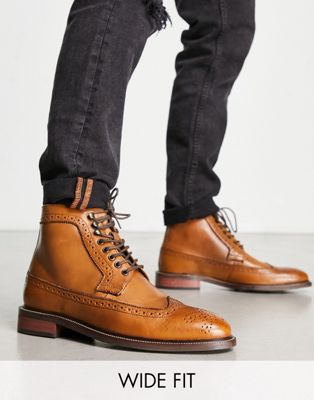 Dune London Wide Fit brogue lace up boots in brown - ASOS Price Checker