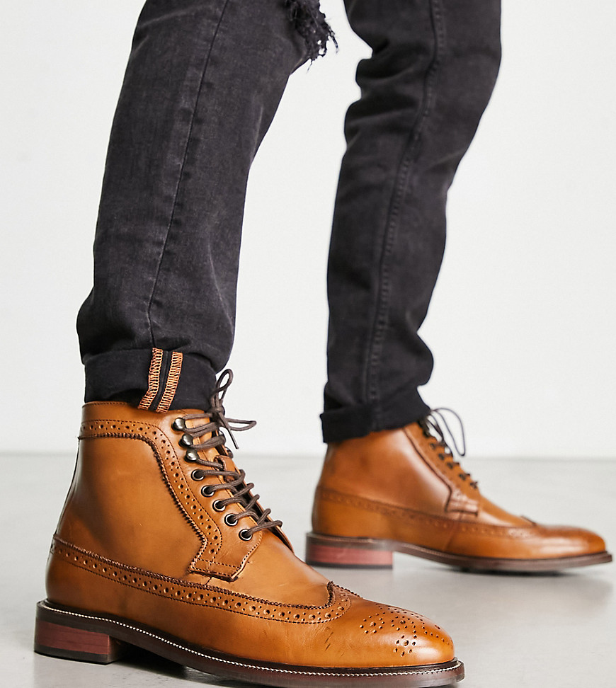 Dune London Wide Fit Brogue Lace Up Boots In Brown