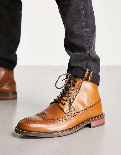 Dune London Wide Fit brogue lace up boots in brown ASOS