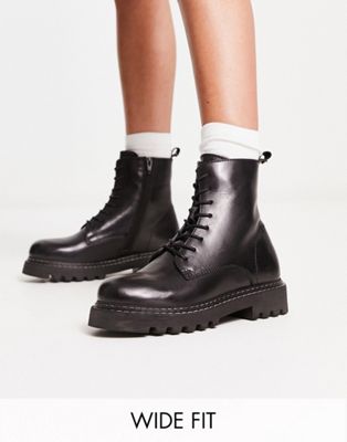 Dune London Wide Fit chunky lace up boot in black  - ASOS Price Checker