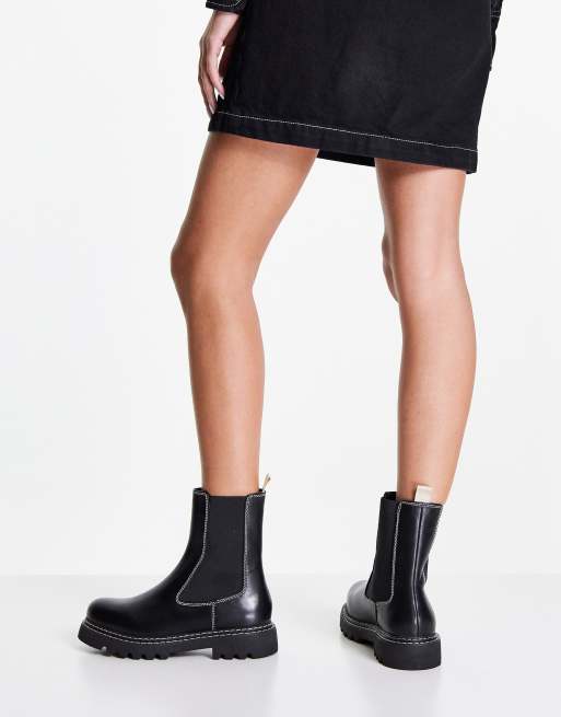 Dune London Wide Fit chunky sole chelsea boots in black leather