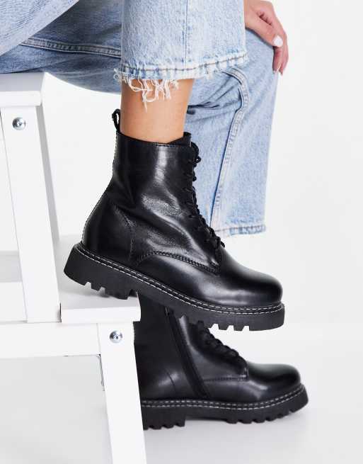 Dune London Wide Fit chunky sole lace up boots in black leather, 2 of 4
