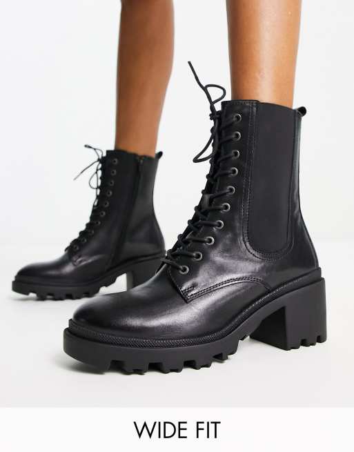 Dune London Wide Fit cleated lace up heeled boot in black ASOS