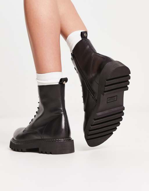 Dune London Wide Fit – Czarne sznurowane botki na grubej podeszwie , 2 z 4