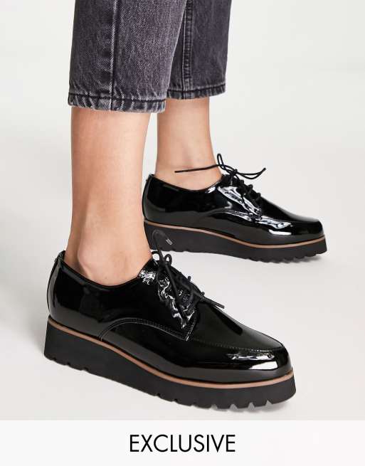 Dune London - Scarpe flatform con lacci nero lucido