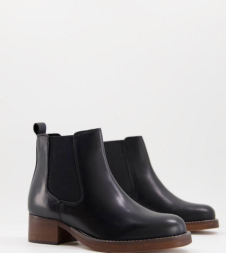 Dune London Wide Fit heeled chelsea boots in blk leather-Black