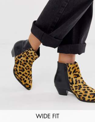 Dune Wide Fit Dune London wide fit leopard contrast boot in black leather
