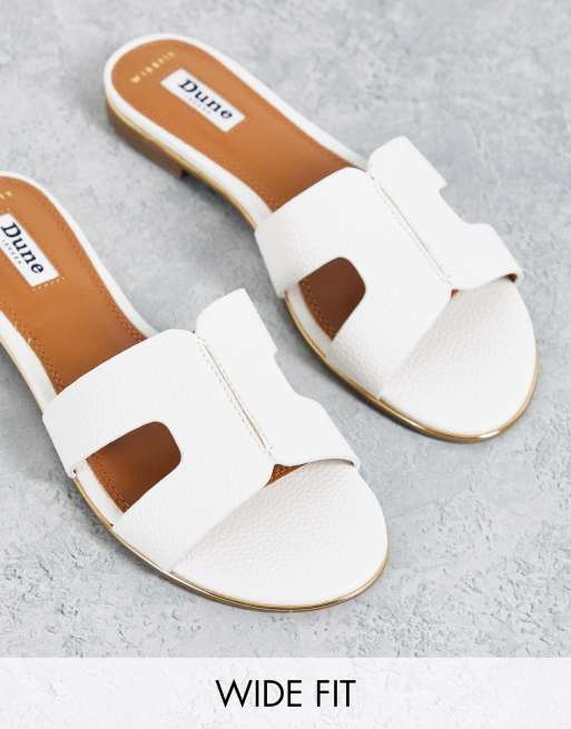 Dune London Wide Fit - Loopy - Hvide flade slip-on-sandaler 