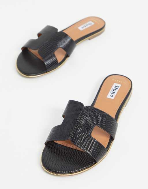 Dune London Wide Fit – Loopy – Slider in Schwarz, weite Passform 