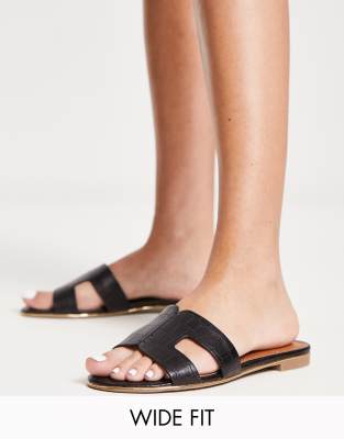 Dune London Wide Fit loopy slip on flat sandals in black