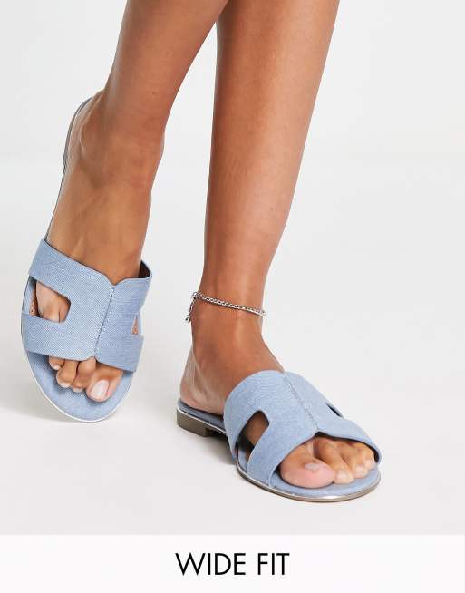 Claire onaangenaam Afwijzen Dune London Wide Fit loopy slip on flat sandals in blue denim | ASOS