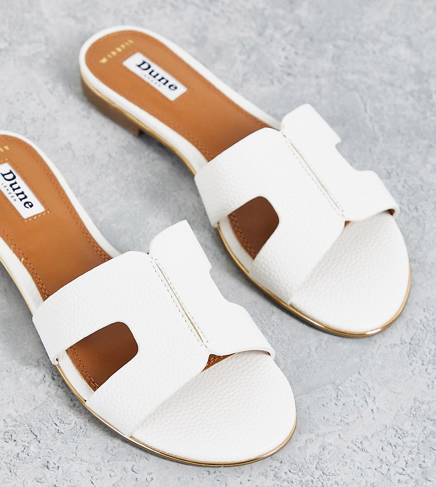 Dune London Wide Fit loopy slip on flat sandals in white