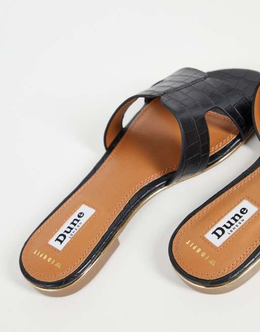Dune London Wide Fit - Loopy - Sorte flade slip-on-sandaler i krokodilleskind, 2 af 4