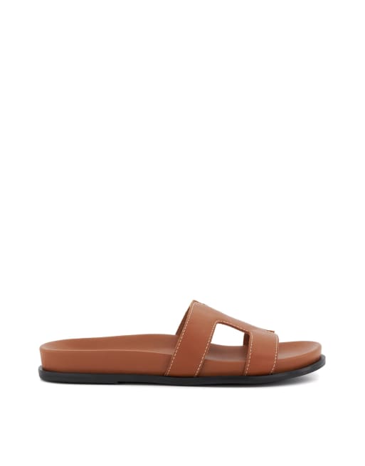 Dune London wide fit loupa flat sandal in tan