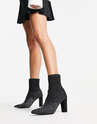 Dune Wide Fit Dune London Wide Fit Pointed Toe Heeled Sock Boot In Black