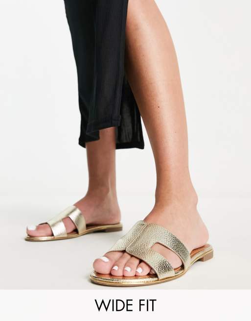 Dune London Wide Fit - Sandali bassi color oro a pianta larga
