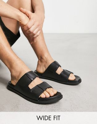 Dune London Wide Fit sandals in black leather - ASOS Price Checker