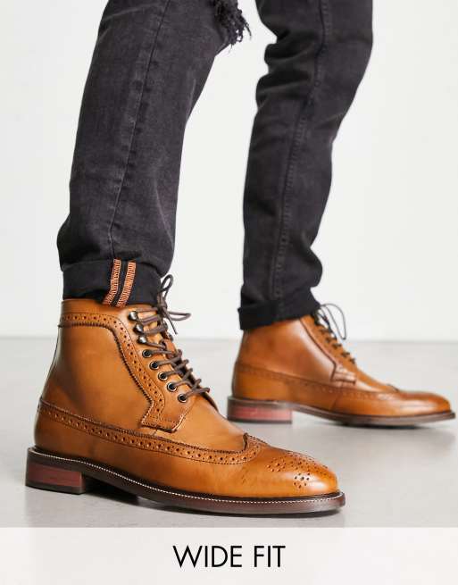 Dune London Wide Fit - Scarpe brogue stringate marroni a pianta larga