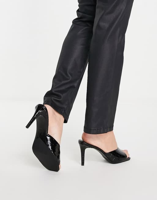 Dune London Wide Fit square toe heeled mules in black croc pu ASOS