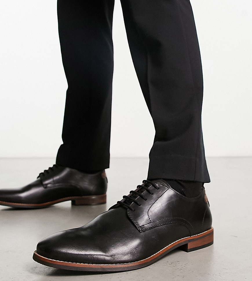 Dune London Wide Fit Striver lace up derby shoes in black leather