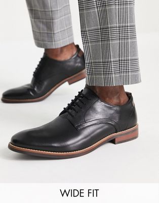Dune London Wide Fit Striver lace up shoes in black leather