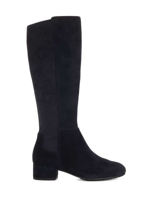 Dune London wide fit tayla suede boots in navy