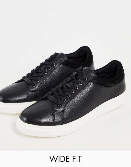 Dune London Wide Fit – Trillin – Leder-Sneaker in Schwarz, weite Passform 