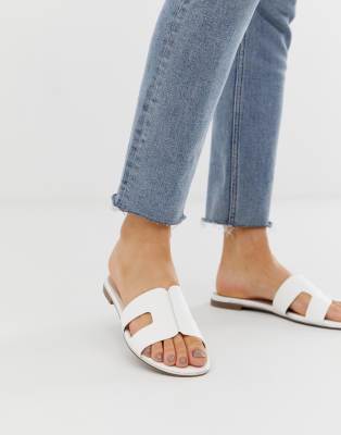 white slip on sandals flat