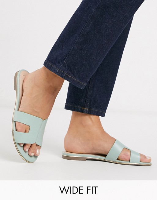 Dune loopy wide fit slip on flat sandals in pistachio croc