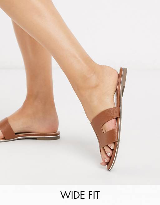 Dune loopy wide fit slip on flat sandals in tan | ASOS