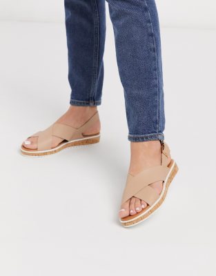 Dune lorde cross strap flat sandals in camel-Beige