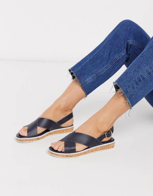 Dune lorde cross strap flat sandals in navy