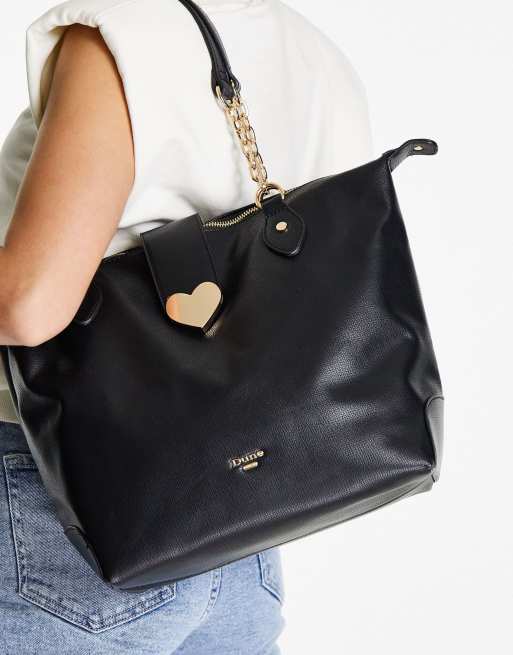 Dune - Maxi borsa nera con chiusura a forma di cuore