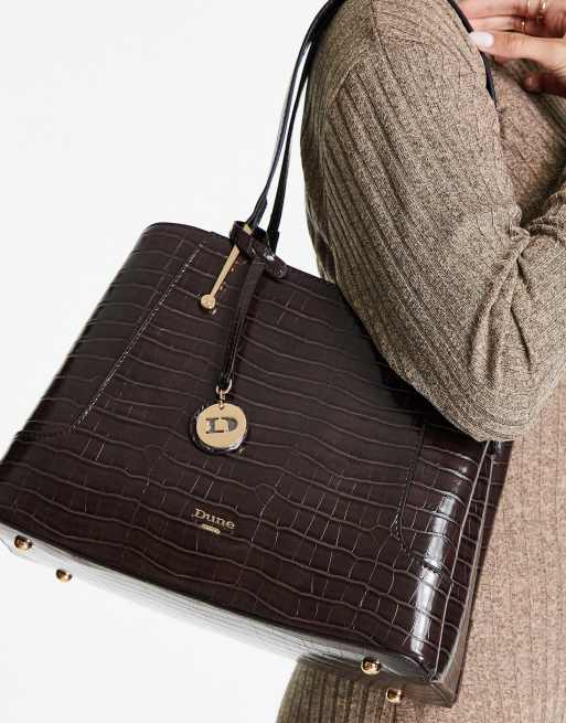 Dune moc croc tote bag in chocolate