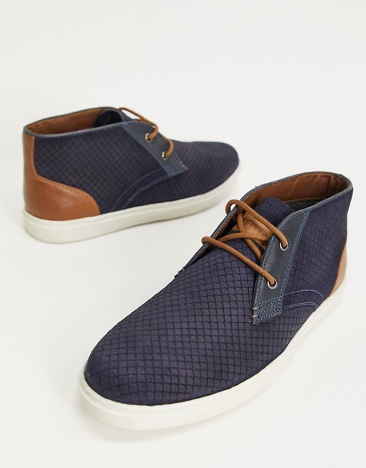 Dune navy embossed suede lace up casual boot | ASOS