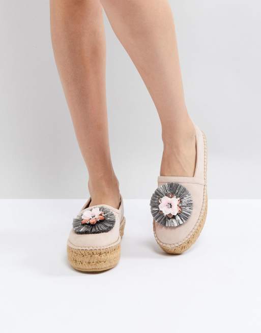 ãDune Pink Suede Espadrille With Raffia Embellished Flower asosãçåçæå°çµæ