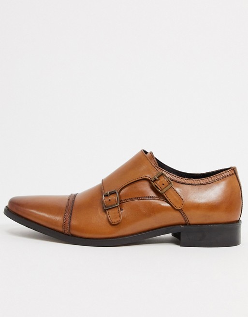 Dune piramid monk strap shoes in tan leather