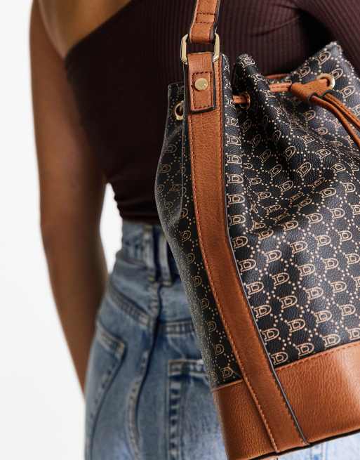 Brown Printed Bucket Bag