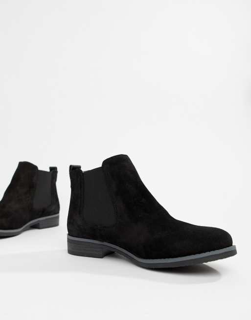 Dune Prompted Black Suede Flat Chelsea Boots ASOS