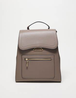 Dune PU zip pocket backpack in taupe