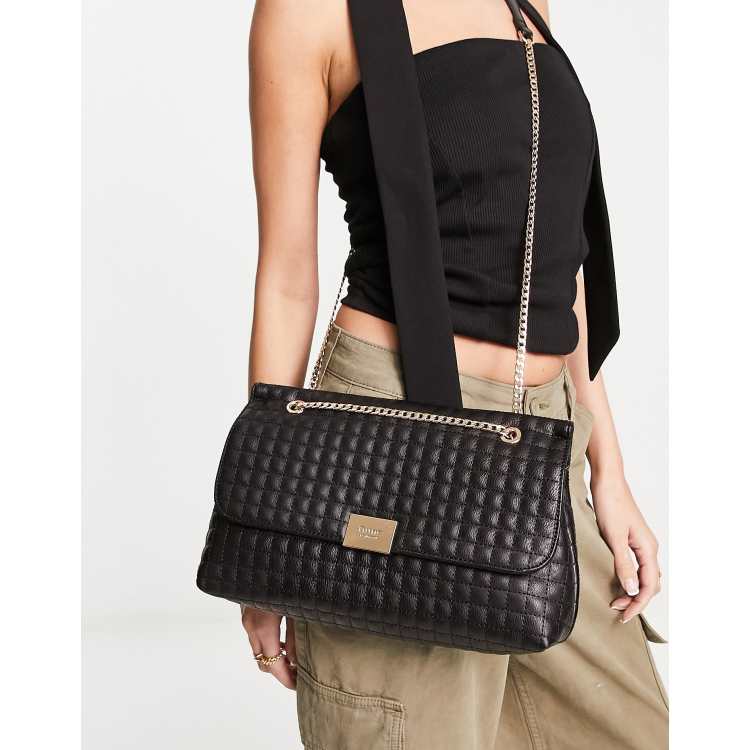 Dune quilted PU chain strap cross body bag in black