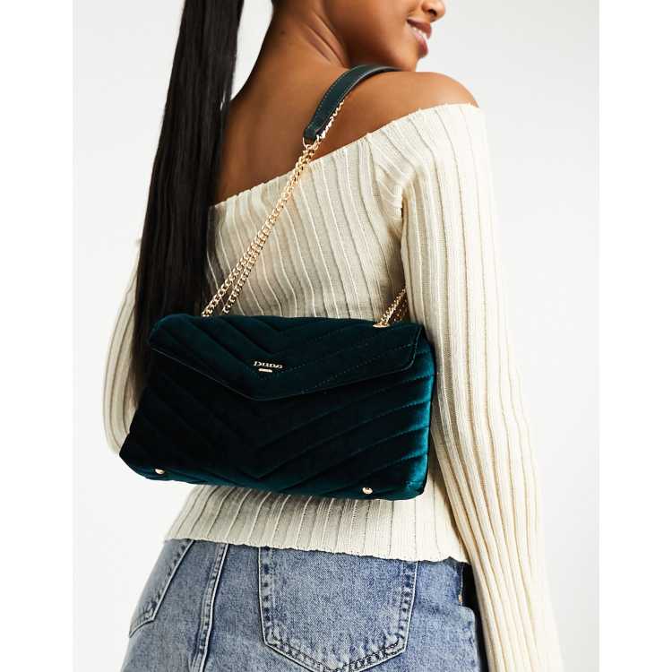 Dune quilted shoulder bag in green velvet ASOS