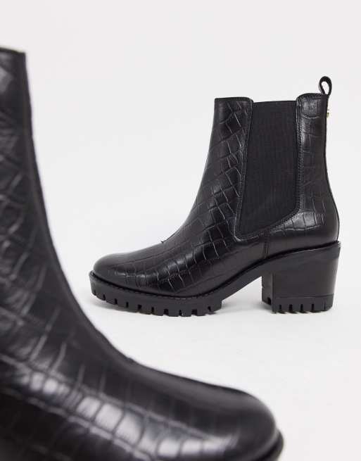 alpha black crocodile chunky chelsea boots