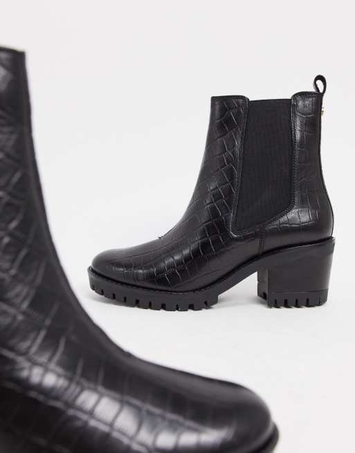 Dune racer chunky heeled chelsea boots in black croc