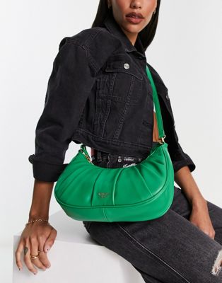 Dune ruched crescent shoulder bag in bright green