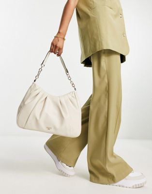 Dune ruched shoulder bag with chain strap in cream