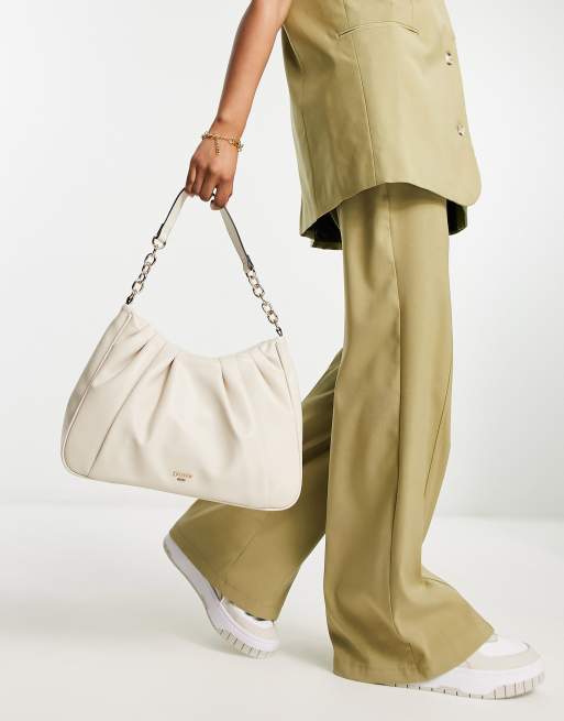 ASOS DESIGN ruched croissant shoulder bag with lizard panel in cream