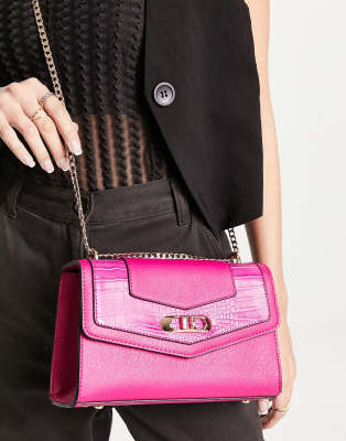 Dune - Sac à bandoulière chaîne avec détails effet croco - Fuchsia