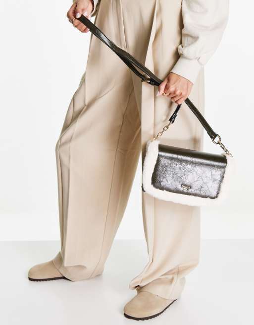 Sac à Main Dune London En Fourrure Synthétique Gris - Taille Moyenne - Bandoulière - Neuf
